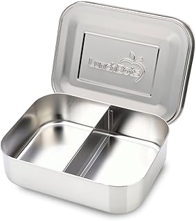 LunchBots Medium Duo Snack Container - Divided Stainless Steel Food Container - Two Sections and a Side - Eco-Friendly - Dishwasher Safe - Stainless Lid - Stainless Steel