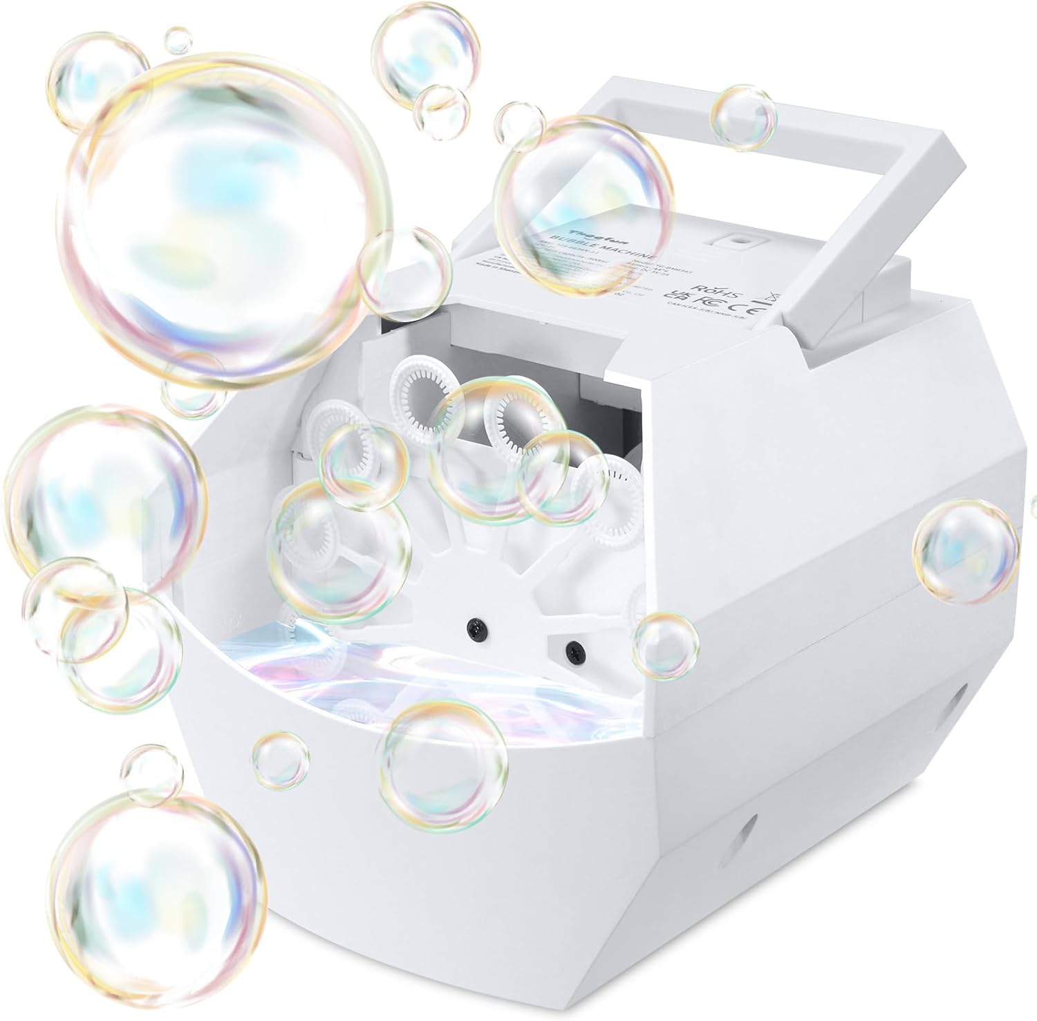 Theefun Bubble Machine, 500mL Automatic Bubble Blower, Portable Bubble Maker Electric Bubble Toy for Boys Girls Outdoor Indoor Parties Weddings Birthday, Powered by USB or Batteries (White)
