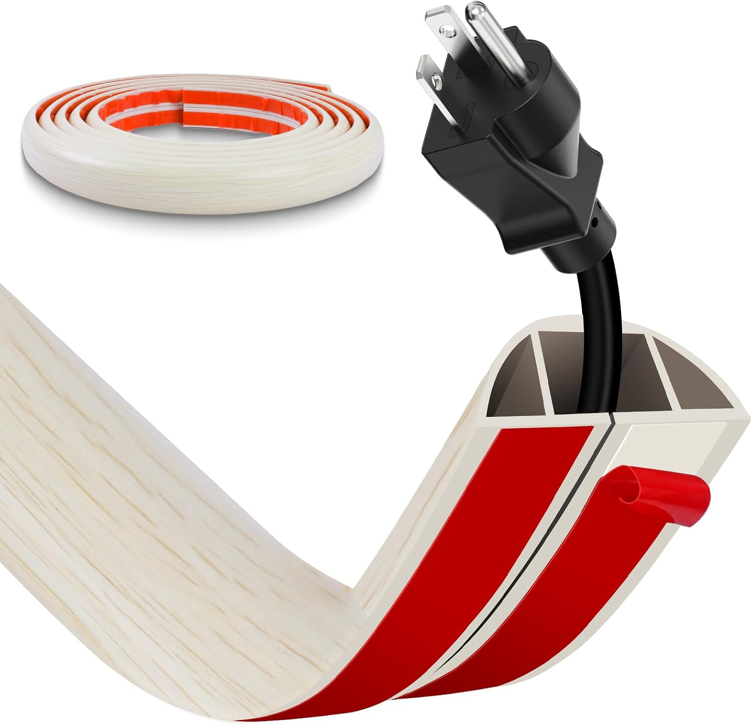 Floor Cord Cover, Wire Cover, Self Adhesive Cable Covers, Protect Cables & Prevent Trip Hazards For Office Home Factories Garages Flexible Cords Hider On Floor Wall