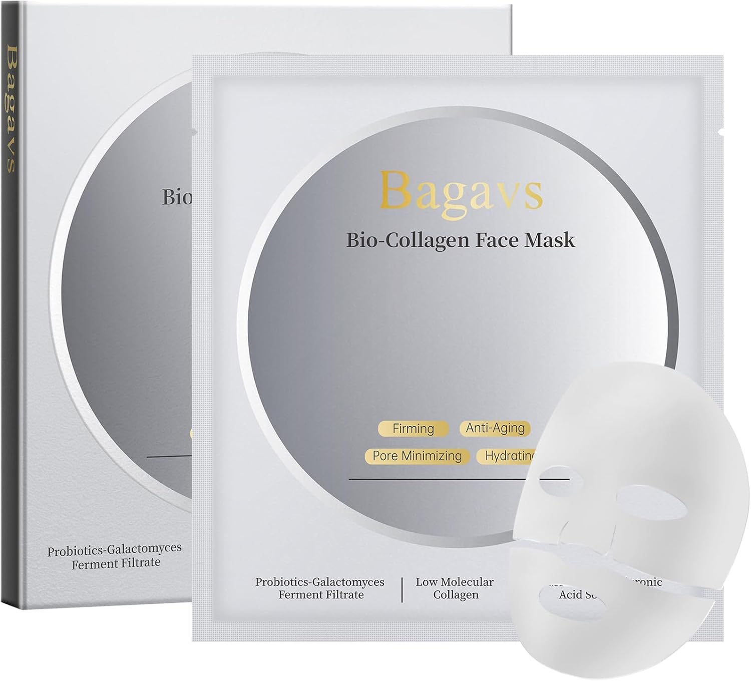 Bio Collagen Face Mask Overnight Hydrating Mask for Skin Care, Pore Minimizing, Anti-Aging, Pack of 4