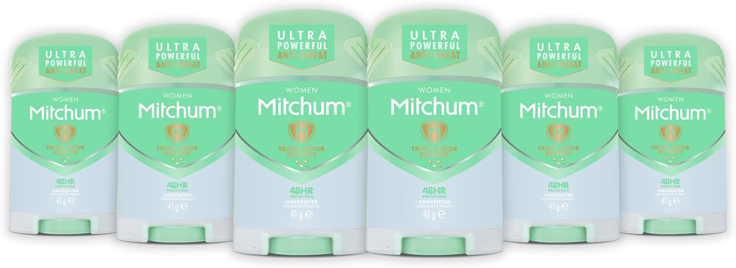 Mitchum Women Triple Odor Defense 48 hr Protection Stick Deodorant and Anti-Perspirant, Unscented, 41 g (Pack of 6)