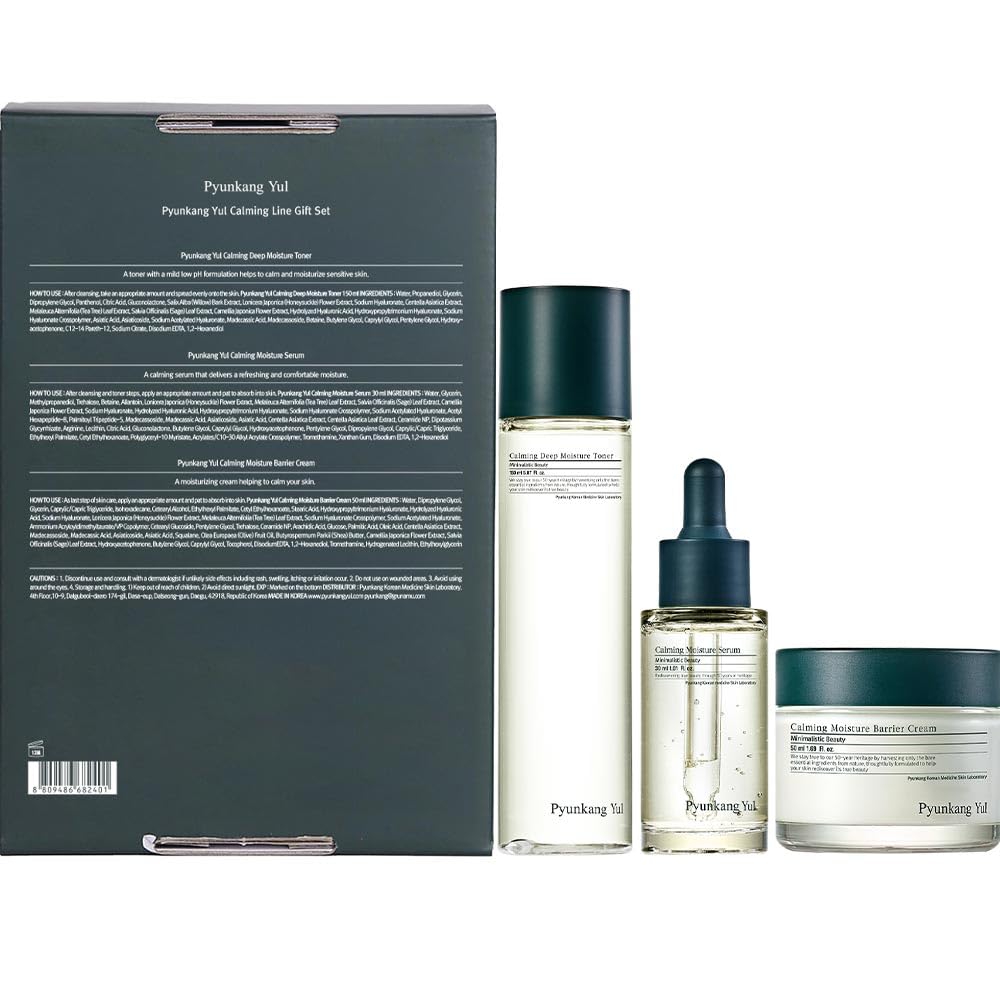 Pyunkang Yul Calming Line Gift Box Set-Korean Facial Skin Care Essential for Daily Moisturizing with Toner, Serum, Cream, Safe on Acne Prone & Sensitive Skin, Vegan & Cruelty Free