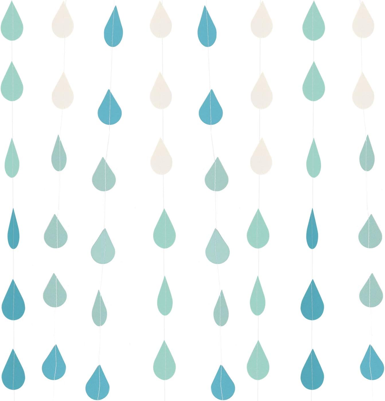 Framendino, Gradient Blue Raindrop Paper Garland Decorations Bunting Rain Drop Banners for Baby Shower April Showers