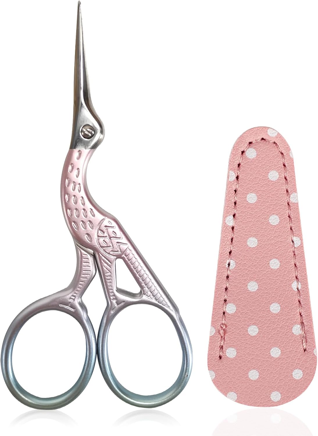 Embroidery Scissors, Small Craft Stainless Steel Stork Scissors for Sewing Cross Stitch Needlework Threading with PU Cover - Pink