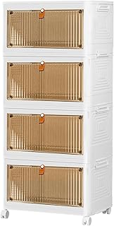 4 Tier Stackable Plastic Storage Bins with Lids 23QT, Collapsible Closet Organizers and Storage with Wheels, Foldable Organization and Storage Cabinet, Storage Containers for Home