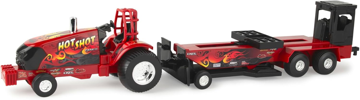 TOMY Case IH 1/32 Hot Shot Pullback Pulling Tractor with Sled 47550