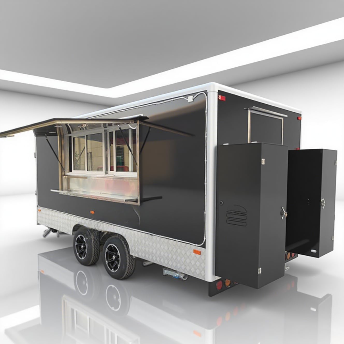 Food Trailer Fully Equipped for Sale – Mobile Kitchen Food Truck with Hot Dog, Dessert, Drink, Coffee Bar, Ice Cream Cart for Vendor Business Commercial Use