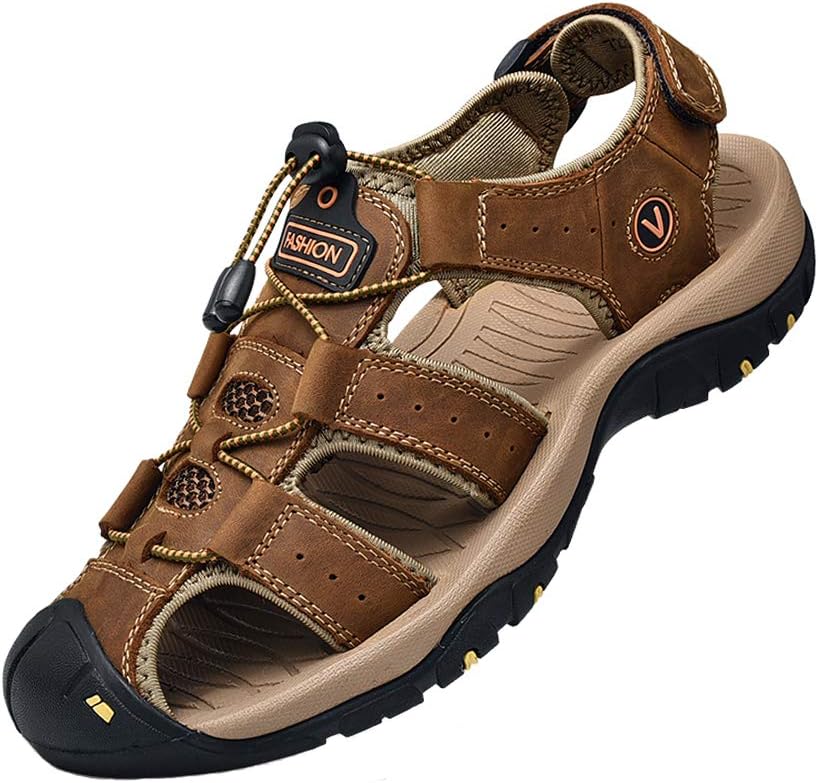 ZYLDK Sports Outdoor Sandals Summer Men's Beach Shoes Closed-Toe Shoes Leather Casual Trekking Walking Hiking Touch Close sandals for men