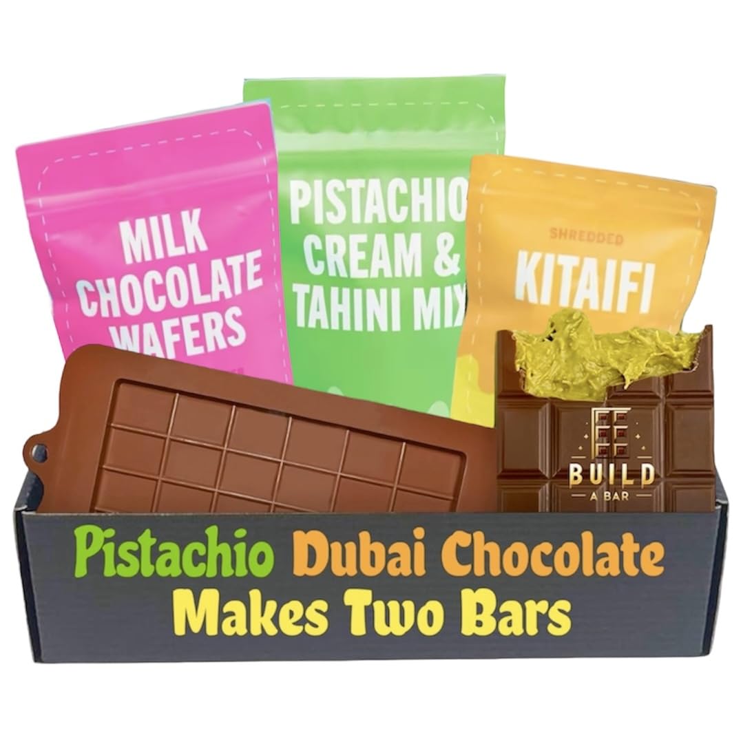 DIY Dubai Pistachio Chocolate Bar Making Kit Pistachio Butter, Knafeh/Phyllo Dough, Chocolate Incuded Complete Set (Makes 2 bars)