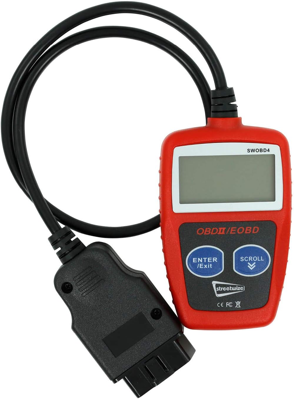 Streetwize - Multilingual OBDII Vehicle Diagnostic Code Reader | OBD2 Reader with Large Clear LCD Display | Fault Clearer | Emission Fault Reader | Engine Management Reader| Includes Code Book (SWOB4)