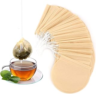 100Pcs Disposable Tea Filter Bags 2.65 x 2.95 Inches Natural Tea Infuser Unbleached Material Drawstring Round Tea Bag Empty Tes Bags for Loose Leaf Tea