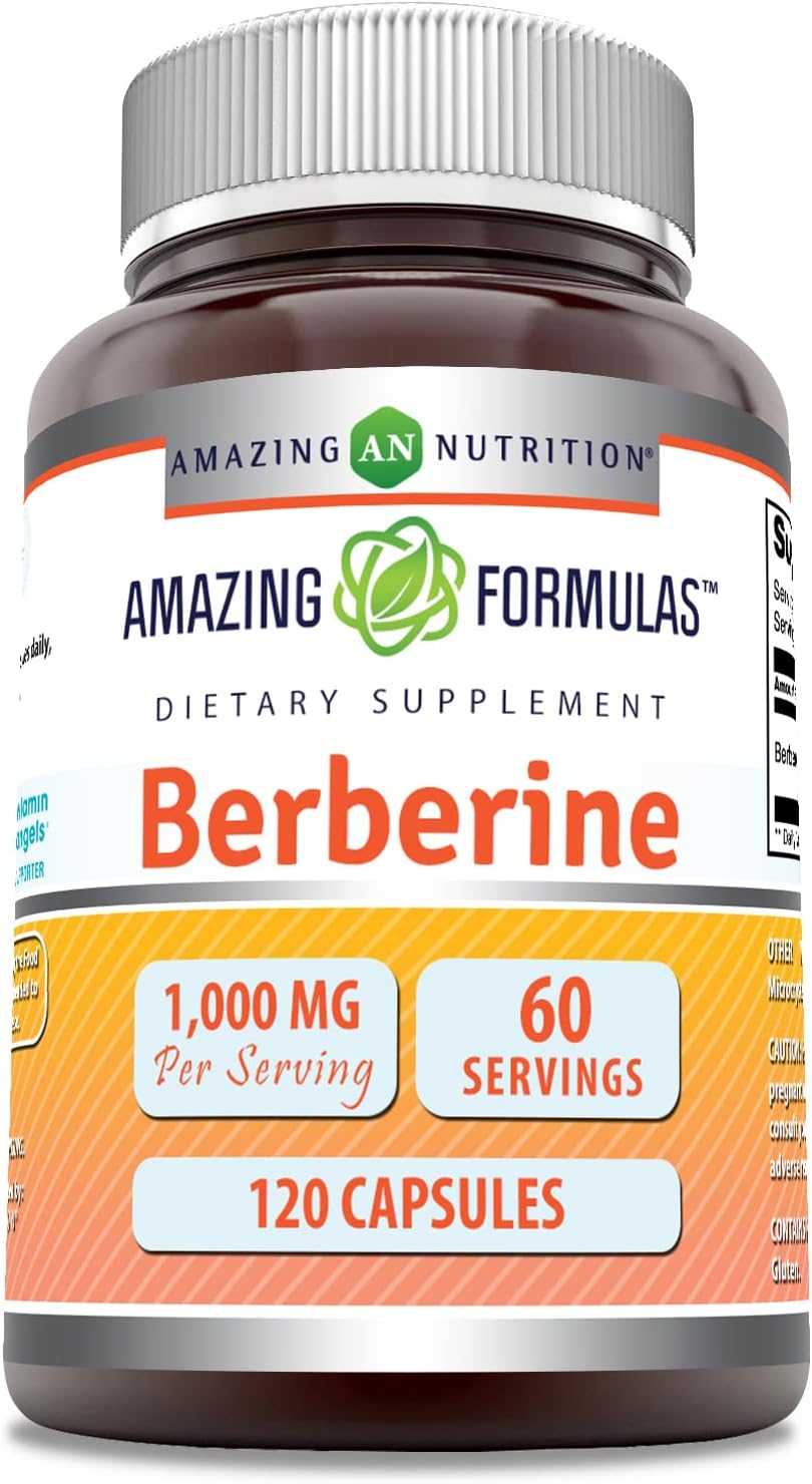 Amazing Formulas Berberine 1000mg Per Serving 120 Capsules Supplement | Non GMO | Gluten Free | Made in USA