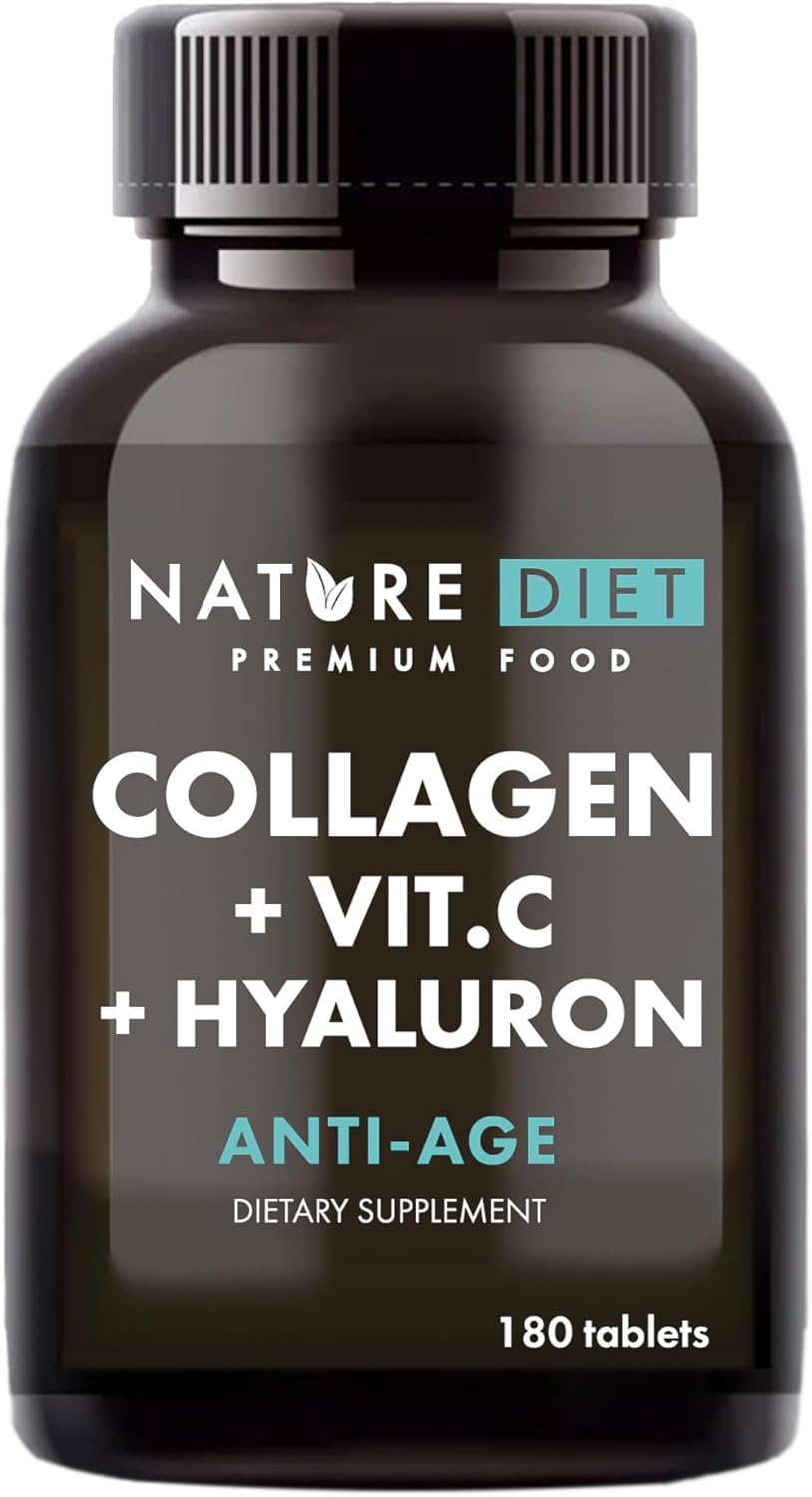 Nature Diet - Collagen with Hyaluronic Acid and Vitamin C, 180 Tablets, 500 mg , Anti Ageing , Hydrolyzed Collagen
