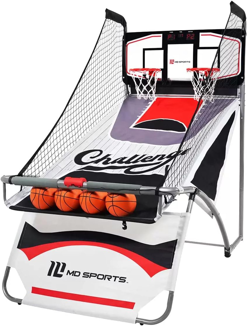MD Sports 2-Player Arcade Basketball Game 8-in-1 Game Includes 4 basketballs, Best Shot, LED Scoring System Other