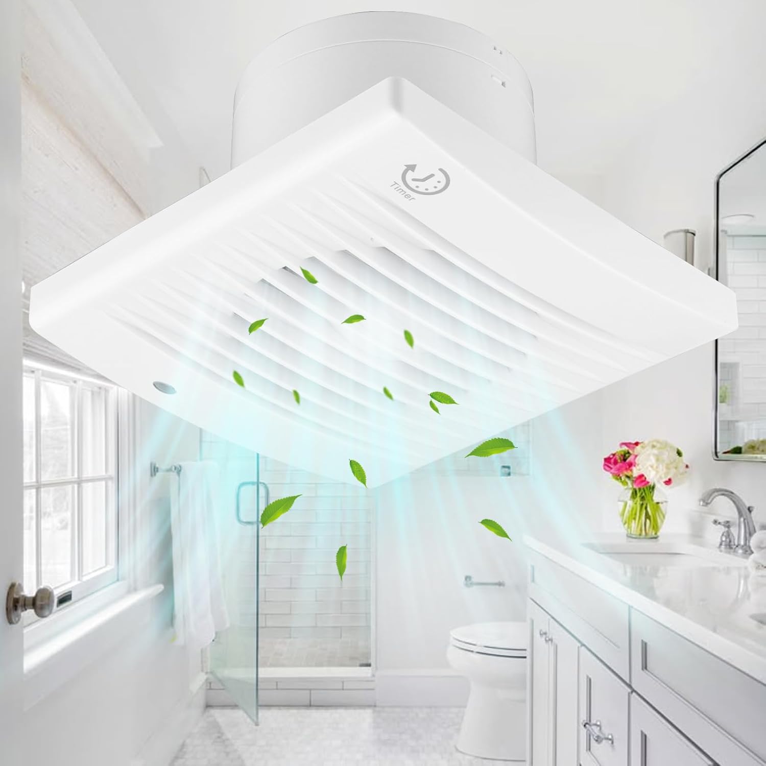 Bathroom Extractor Fan with Timer 100mm 4 Inch Silent Extractor Fan Wall or Ceiling Mounted Bathroom Fan Extractor with Backdraft Damper for Kitchen Toilet Window Fan 12W 130m³/h IPX2