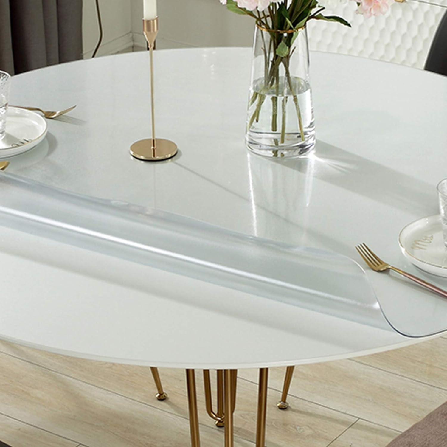 Geovne Frosted Clear Table Cover Protector,Round Floor Mat,PVC Vinyl Bar Dining Tabletop Furniture Pad,Wipeable Easy to Clean Tablecloth,for Coffee,Glass,Dining Room Table (100cm/39in)