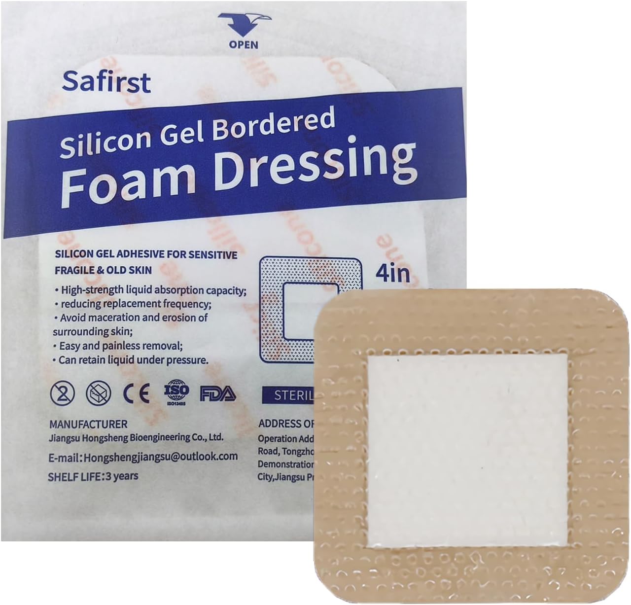 FloraVigo Silicone Foam Dressing, Assorted Wound Dressing Pads - 4 Pieces, with Border Adhesive Waterproof Center Super Absorbent Foam, for Cuts, Scrapes, Ulcers, Sores, 10cm x 10cm
