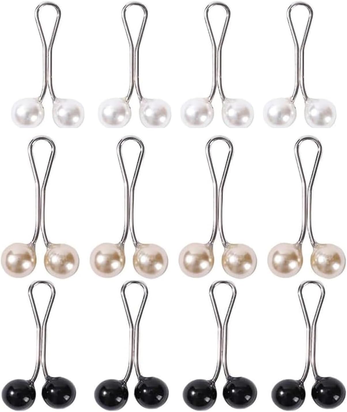 12pcs Multicolor Headscarf Pearl Pins Clips U Shape Hijab Scarf Lady Muslim Scarf Shawl Clips Scarf Brooches Pin Jewelry Accessories(White and Gold and Black)