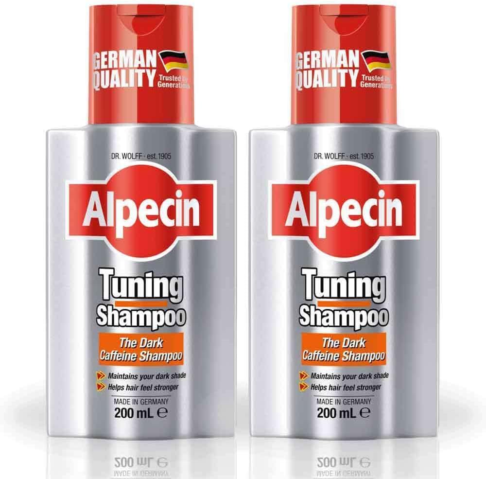 Alpecin Tuning Shampoo 2x 200ml | Preserves Natural Hair Colour and Supports Natural Hair Growth | Dark Caffeine Shampoo to Cover Early Grey Hairs | Hair Care for Men Made in Germany