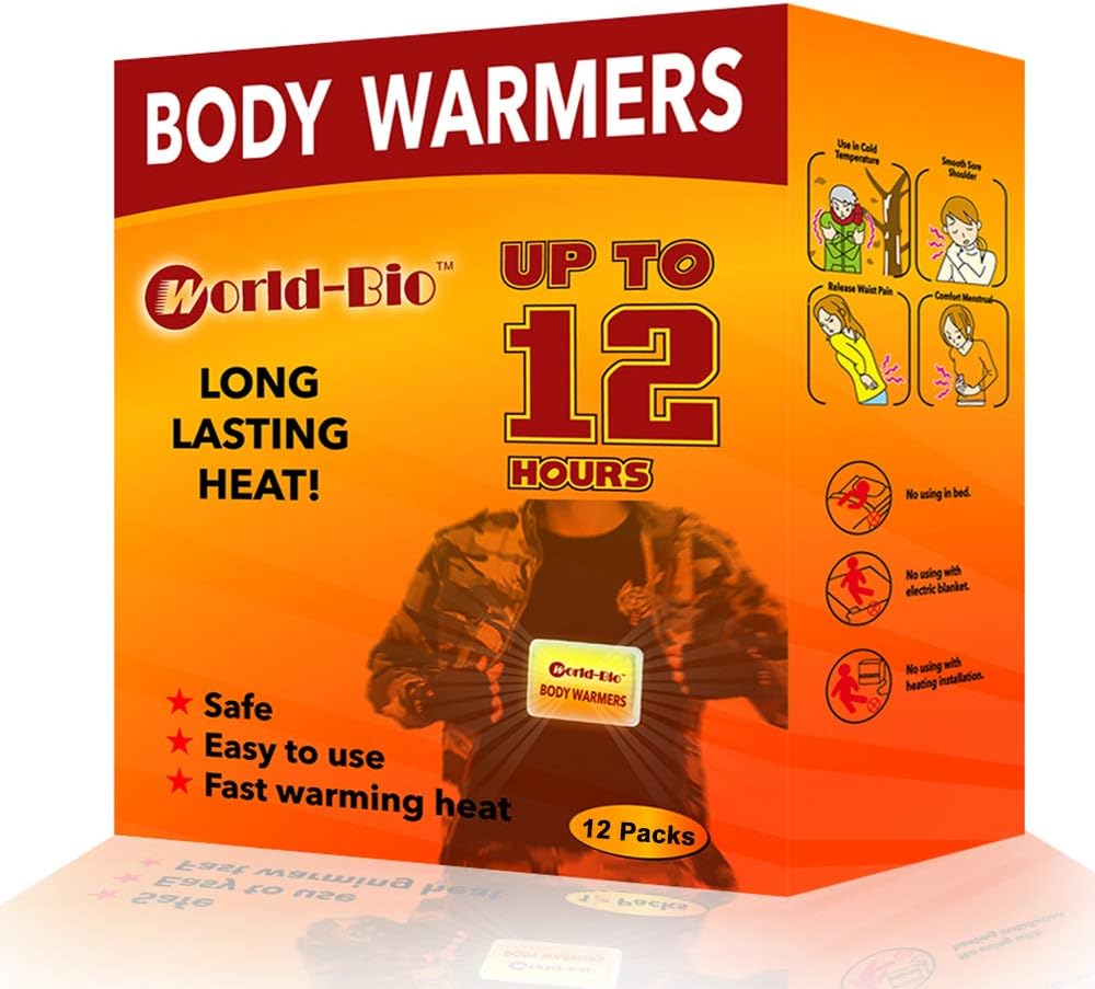 World-BIO Body Warmers for Cold Weather, Heat Warmer Patch Disposable with Adhesive Backing Gives Hours Warm - 5/10/12/17/20/32/40 Packs, Foot Warmer & Hand Warmers Long Lasting Safe Natural Odorless