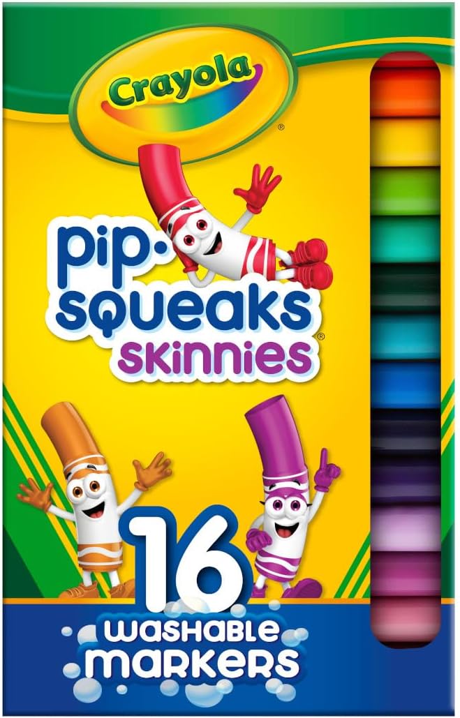 Crayola Pip Squeaks Skinnies Washable Marker Set (16ct), Mini Markers for Toddlers, Thin Coloring Supplies for Kids, Toddler Back to School Essentials
