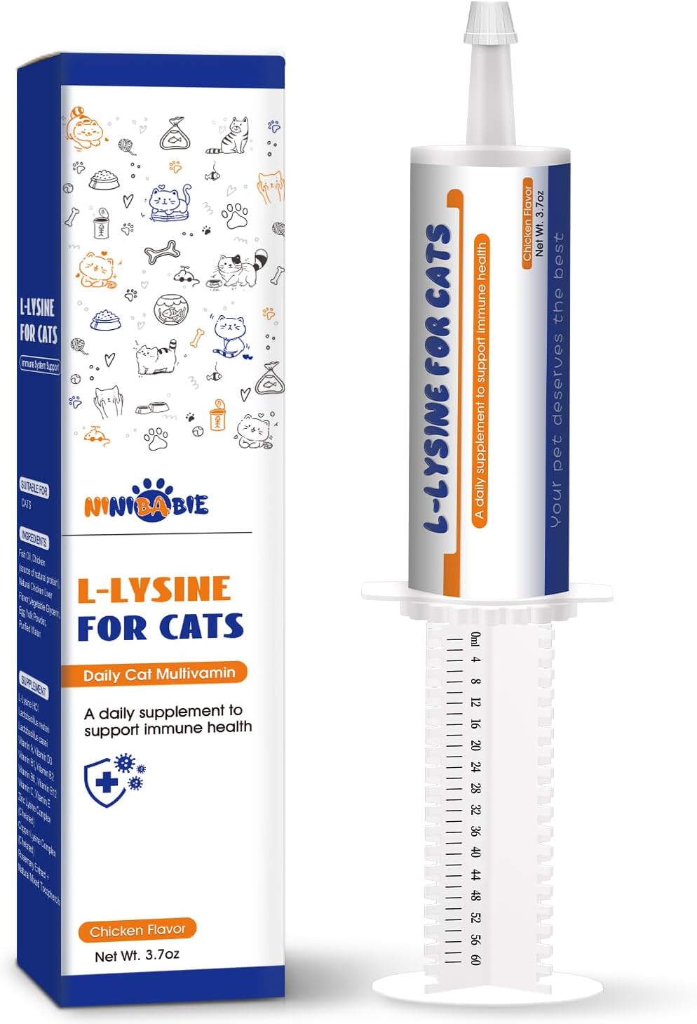 L-Lysine Supplement for Cats,Easy-Dispense Oral Gel in Syringe, Immune and Respiratory Support, Lysine for Cats and Kittens,Eases Cat Sneezing and Allergy Relief–Chicken Flavor,3.7oz