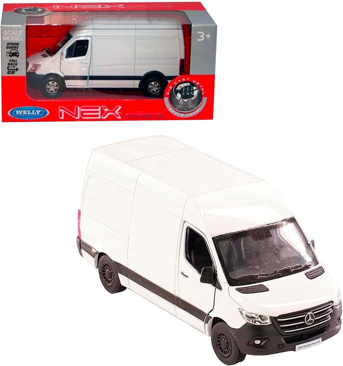 D.A.Y. Republic Official Licensed Mercedes Benz Sprinter White Panel Van 1:48 scale Metal Die Cast Pull Back Action Toy Model (Mercedes Sprinter Van)