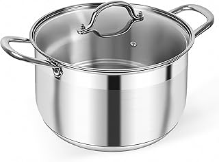 Kirecoo Stainless Steel Stock Pot - 8 Quart Heavy Duty Induction Cooking Pot with Visible Lid for Pasta, Soup, Spaghetti, Nonstick Thick Bottom Big Soup Canning Pot, Deep Cookware Boiling Simmer Pot