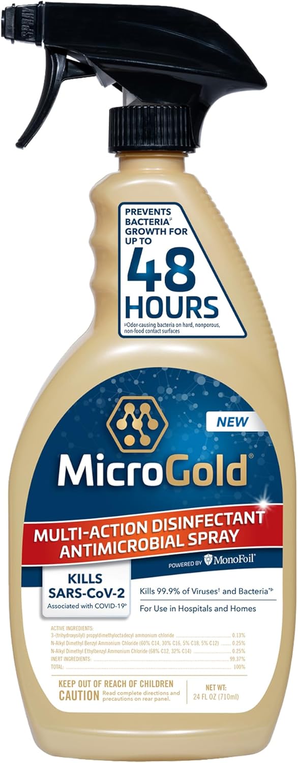 MicroGold Multi-Action Disinfectant Antimicrobial Spray Tested and Proven Effective to Kill the COVID-19 Virus, Kills 99.9% of Viruses and Bacteria, 24 Fluid Ounces, 1 Pack