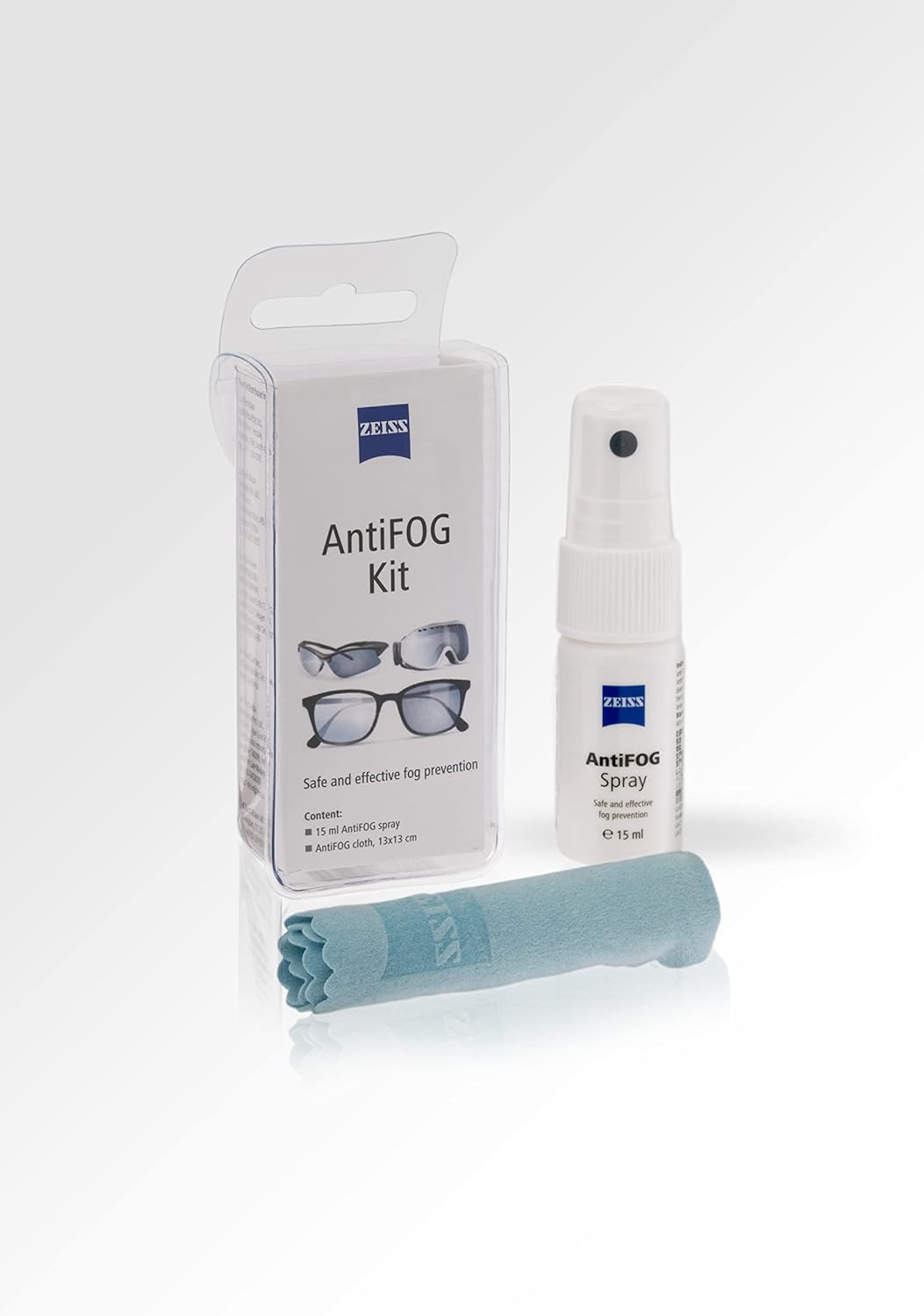 ZEISS AntiFOG Kit, De-Misting Treatment for Glasses & Spectacles, Fog Prevention 15ml Spray + Cloth(Twin Pack)