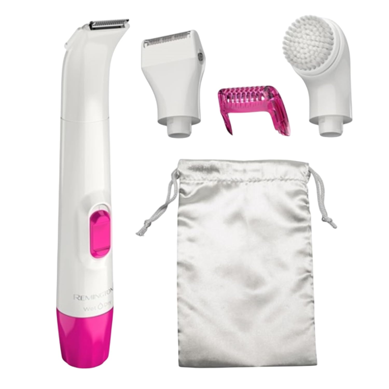 Remington Smooth & Silky Body & Bikini Kit, Cordless bikini trimmer and shaver for women, Waterproof for grooming in the shower, White/Pink