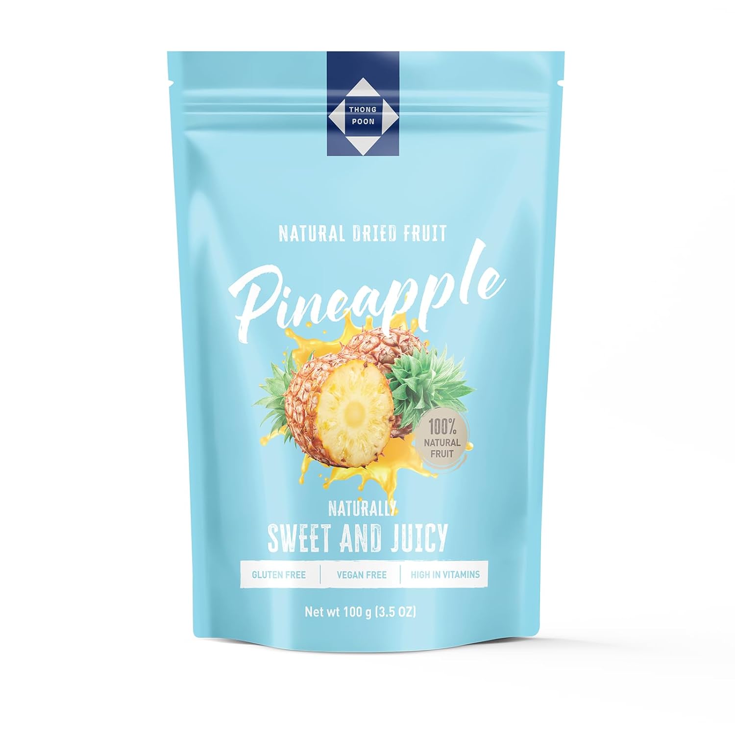 Natural Dried Pineapple – Premium Quality, Naturally Sweet & Juicy, Soft & Chewy, Gluten-Free, Vegan, Healthy Snack Option, High in Vitamins, 3.5OZ (100gram) – Authentic Taste of Thailand