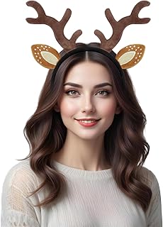 M&G House Halloween Deer Antlers Headband Adult Kids Fawn Horn Costume Reindeer Antlers Headband Costume Christmas Easter Party Plush Deer Headbands for Women Adults Kids