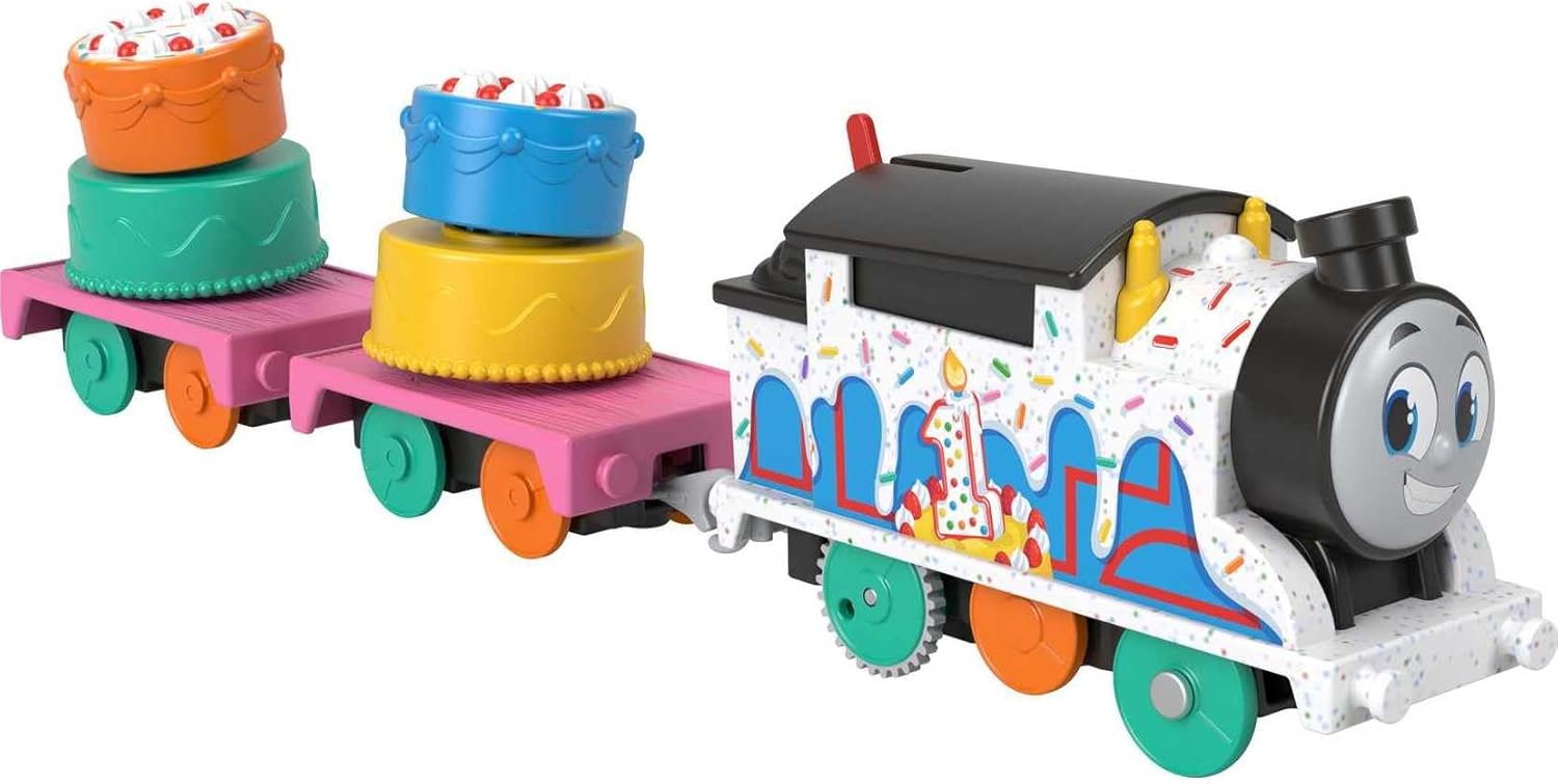 Thomas & Friends Motorized Toy Train, Wobbly Cake Thomas Engine with Cargo Cars & Pieces for Pretend Play Preschool Kids Ages 3+ Years