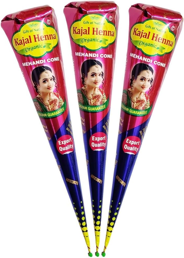 OCTAZI - KAJAL HENNA CONES - Dark Brown Indian Mehendi Cones For Temporary Body Art Tattoo All Natural Organic Herbal Pure Mehndi Henna Paste Cone, No Chemicals, No Dyes, Ready To Use (Pack of 6)