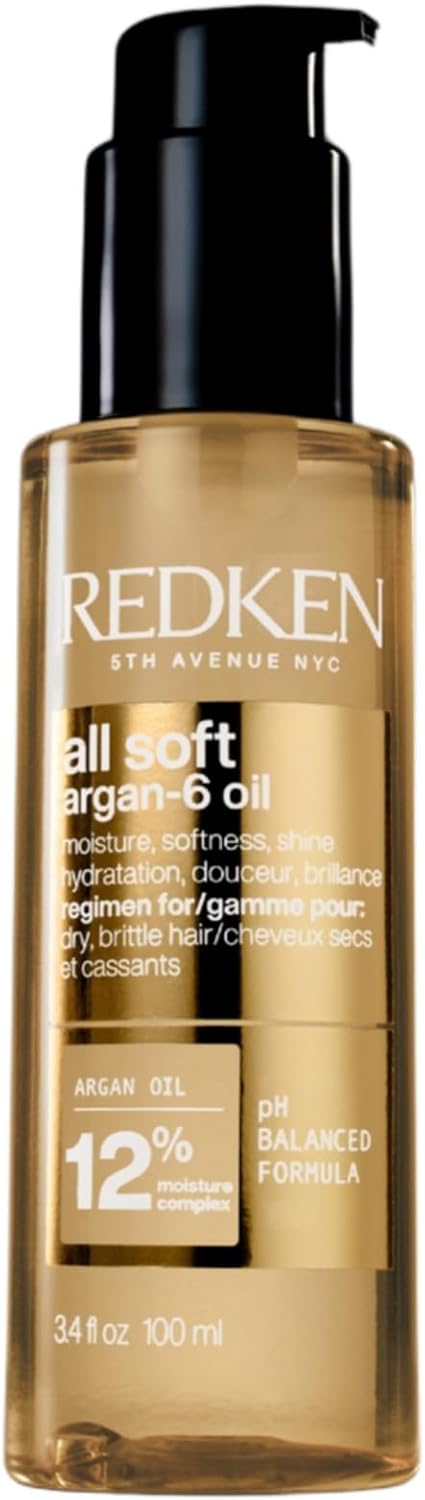 Redken Haircare All Soft Argan-6 Oil, Leave-In Treatment, Multi-Benefit Oil,Enriched with Omega-6, Enhanced Softness & Shine, Nourishing Formula