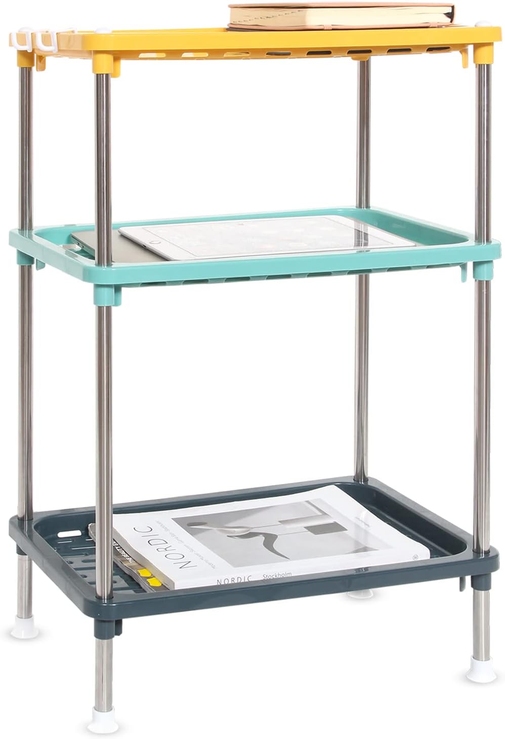 Multicolor Plastic Storage Rack Easy Assembly Space Saving for Kitchen Laundry Room Bathroom (3-Tier)