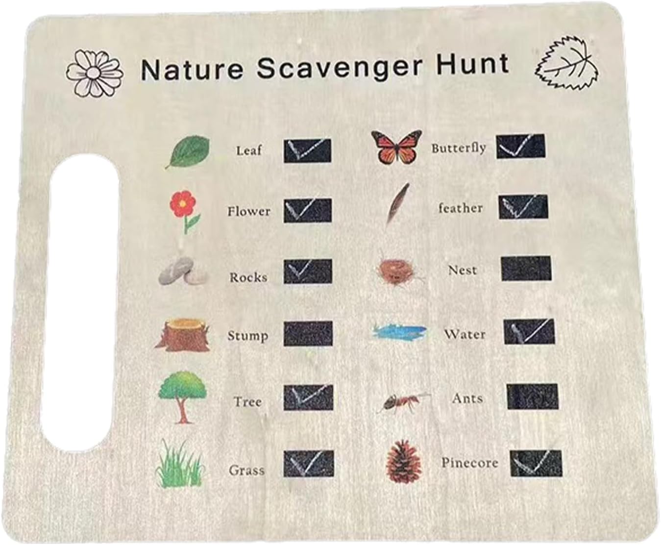 Nature Treasure Hunt Game - Reusable Wooden Outdoor Search Board for Kids Camping, Hiking, Exploring | Fun Find and Seek Toy for Children’s Parties, Family Adventures, Garden or Trail Games