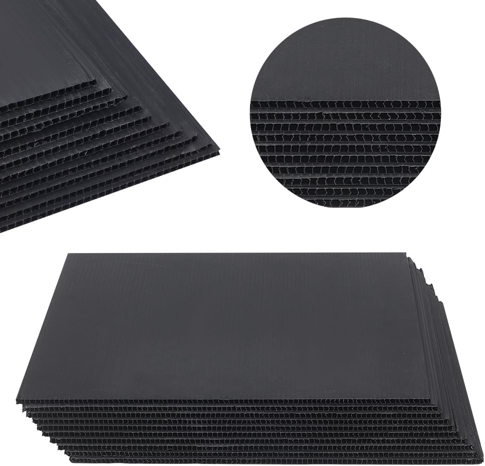 NBEADS 10 Sheets Corrugated Plastic Sheets, 30x29.9cm Blank Yard Lawn Signs 4mm Thick Square Corrugated Sign Board Plastic Fluted Sheets for Advertising Board Model Building and DIY Crafts, Black