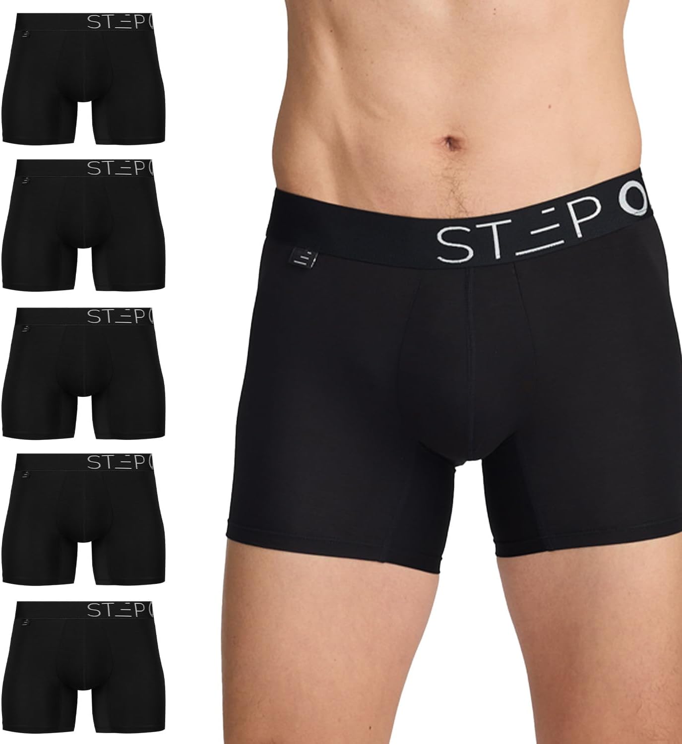 STEP ONE Mens Underwear Trunk Briefs, 5 Pairs, Underwear for Men, Moisture Wicking, 3D Pouch + No Ride Up Trunk Briefs for Men