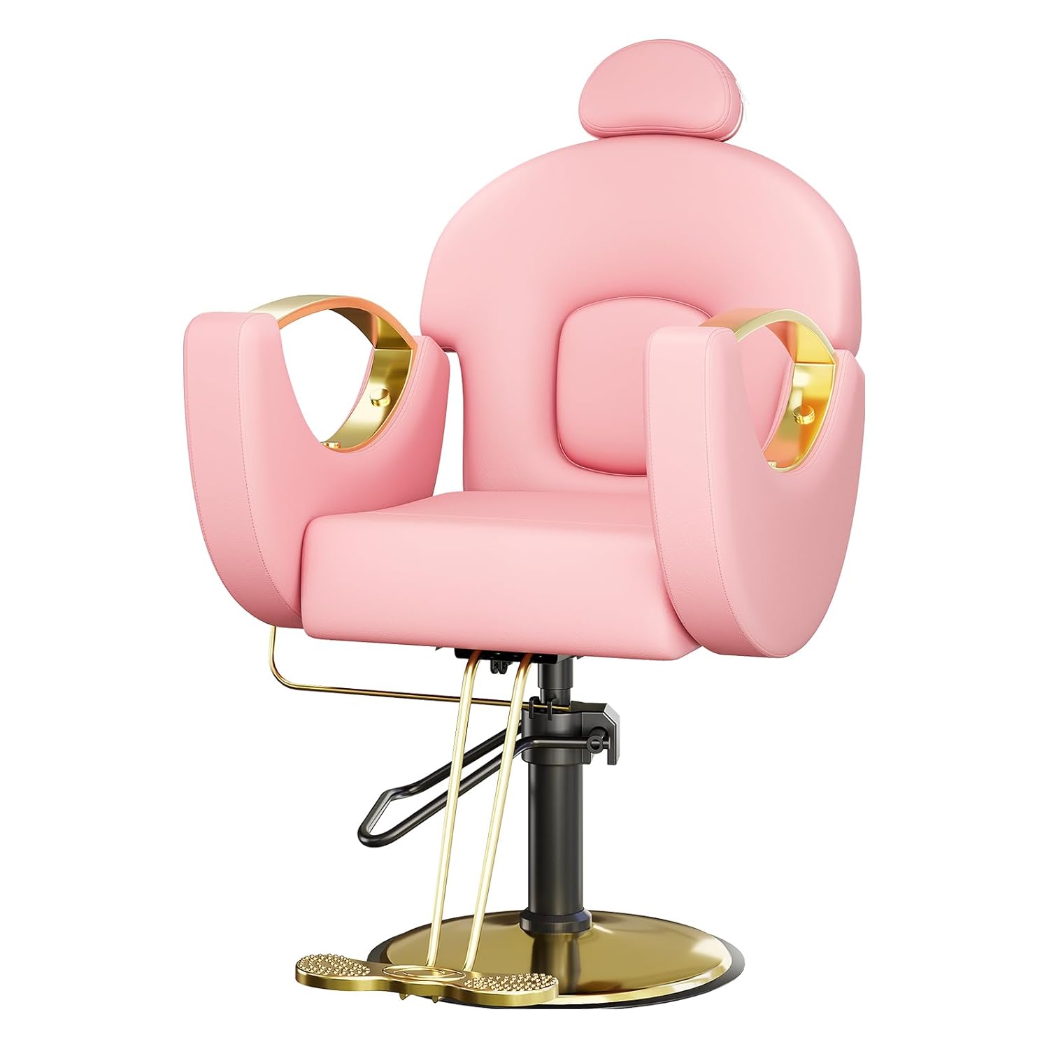 Barber Chair for Hair Stylist, Heavy Duty Reclining Salon Chair with Height Adjustable Hydraulic and 360 Degrees Rotation Base, Max Load 330 LBS Beauty Spa Equipment for Salon Barbershop- Pink & Gold
