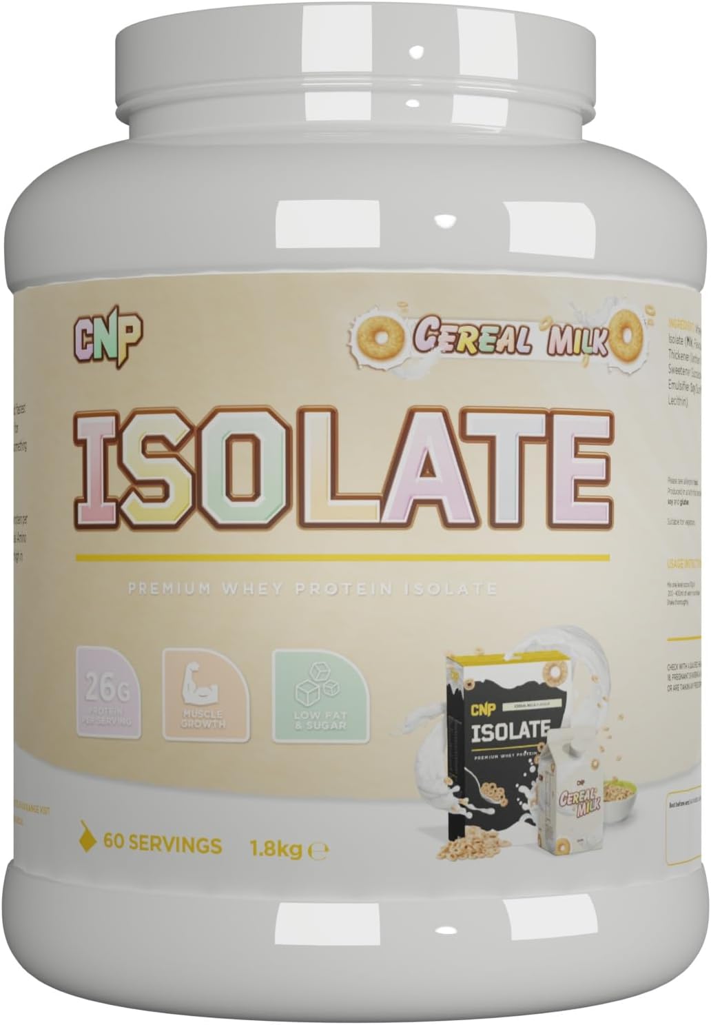 CNP Professional Premium Whey Protein Isolate, 60/30 Servings, 25g Protein, Low Sugar and Fats, 1.8kg & 900g, 6 New Great Tasting Flavours, Vegetarian (Cereal Milk, 1.8kg)
