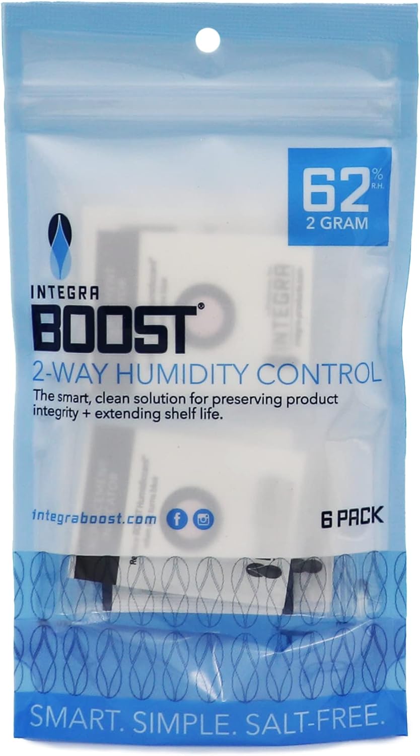 2-Way Humidity Control Pack - Preserve Flavor & Control Humidity at 62% RH - Moisture Absorber for Herbs, Spices & More - 2 Gram (Pack of 6)