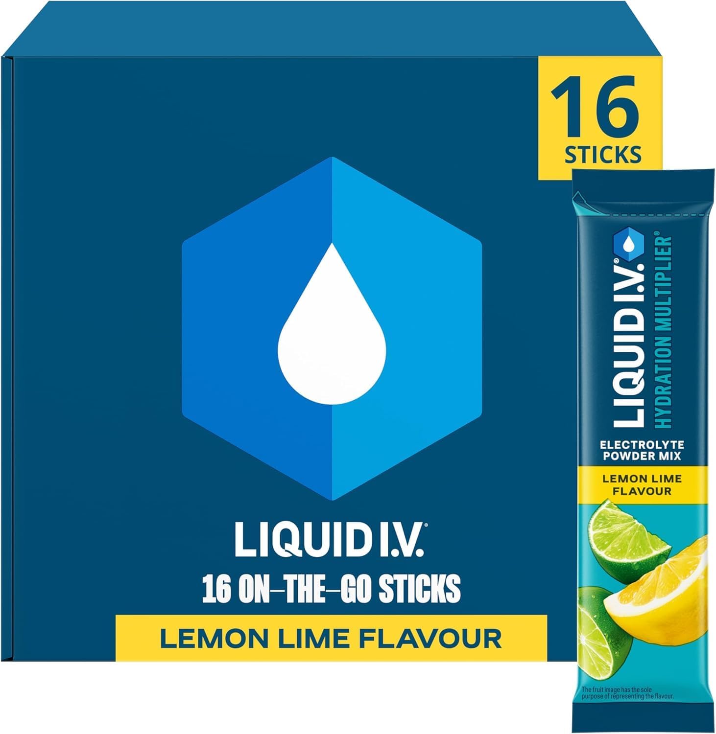 Liquid I.V. Hydration Multiplier Electrolyte Mix, Lemon Lime, 16 Sticks | Electrolyte Powder with 7 Vitamins & Minerals for Fast Hydration & Energy, Vegan, Gluten Free Hydration Sachets