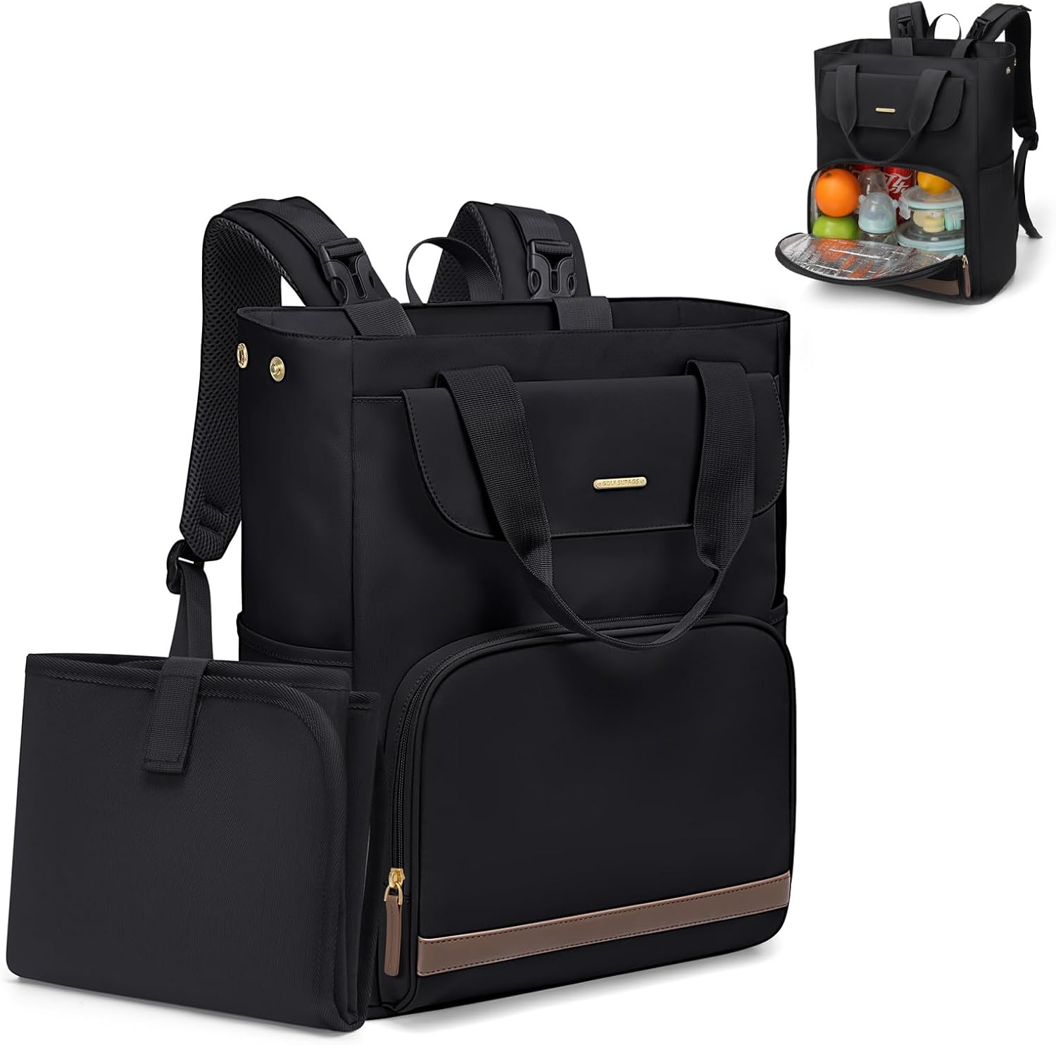 GOLF SUPAGS Diaper Bag Backpack with Portable Changing Pad 25L Baby Bag Insulated lunch box Backpack Fits 17.3" Laptop (Black)