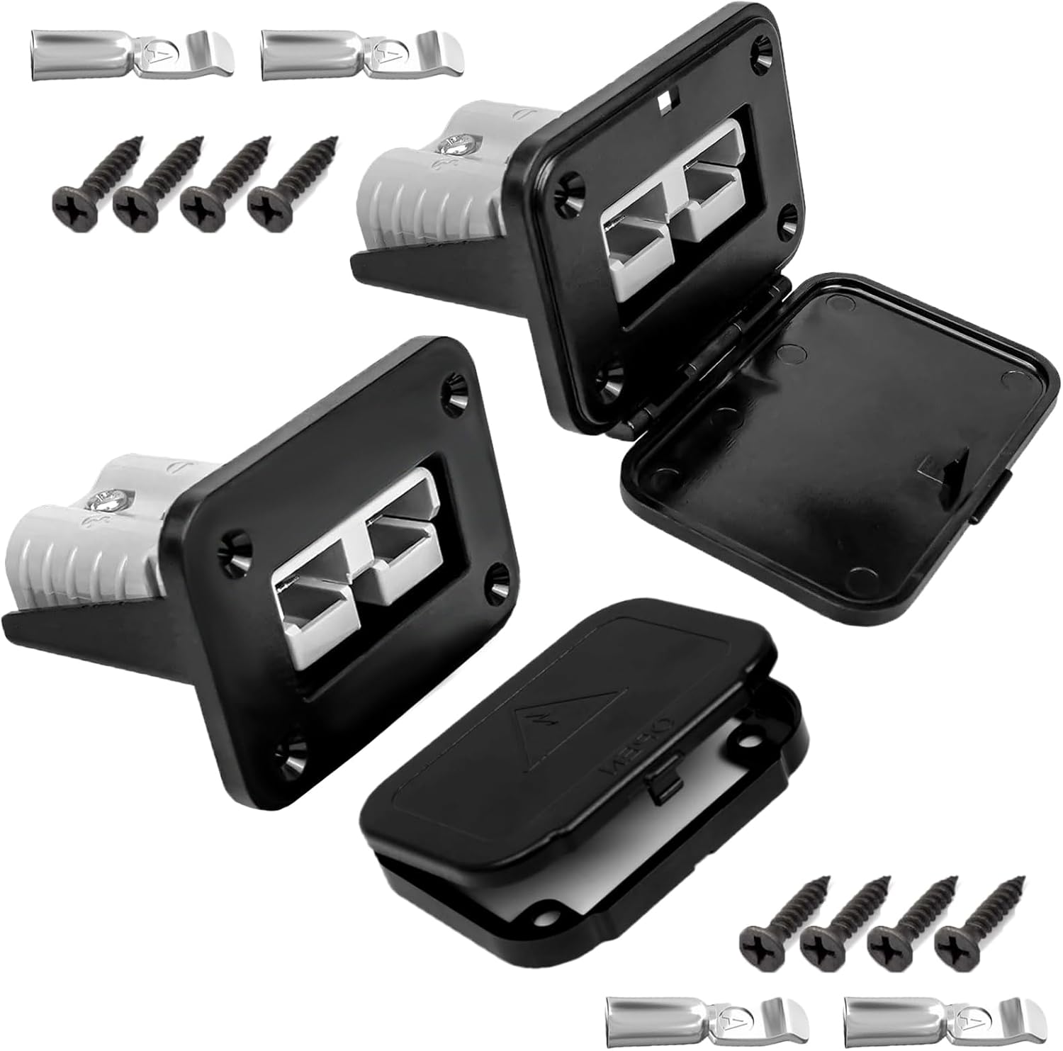 50A Plug Mounting Panel for Anderson SB50 Series Connectors with Cover, 50Amp Battery Quick Connect/Disconnect Connector Mounting Panel, Flush Mount Recessed Plate 2Pcs Socket Panel 12-24V DC