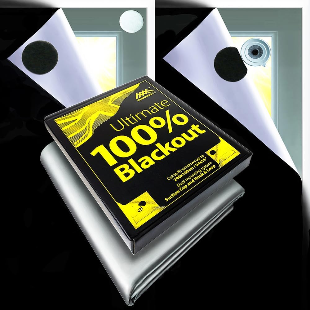 MaximoLife® Ultimate 100% Blackout Blind | Fits Any Size/Shape Window | Unique Cutting Guide Easier Cut-to-Size | Super Strong Suction Cups | Heat & Cold Resistant Hook & Loop | No Drill Stick On