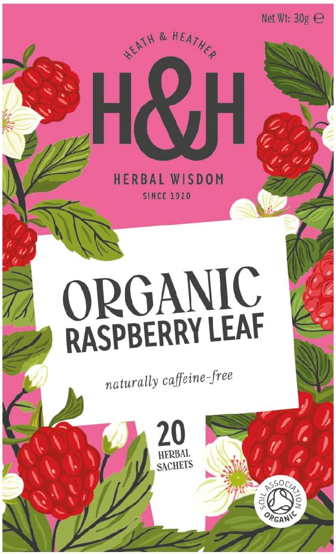 Heath & Heather Organic Raspberry Leaf Teabags | Individually Wrapped Caffeine-Free Herbal Tea Infusion | 1 Pack of 20, Total 20 Tea Bags