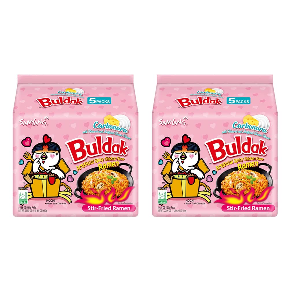 Samyang Buldak Spicy Ramen, Hot Chicken Ramen, Korean Stir-Fried Instant Noodle, Carbonara, 2 Bags with 10 Pack