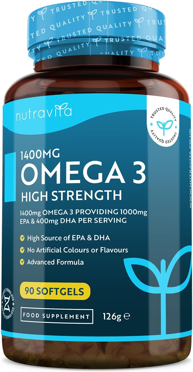 Highest Strength Omega 3 Fish Oil 2000mg - Providing 1000mg EPA & 400mg DHA per Serving - Sustainably Sourced & Contaminant Free - Made in The UK by Nutravita